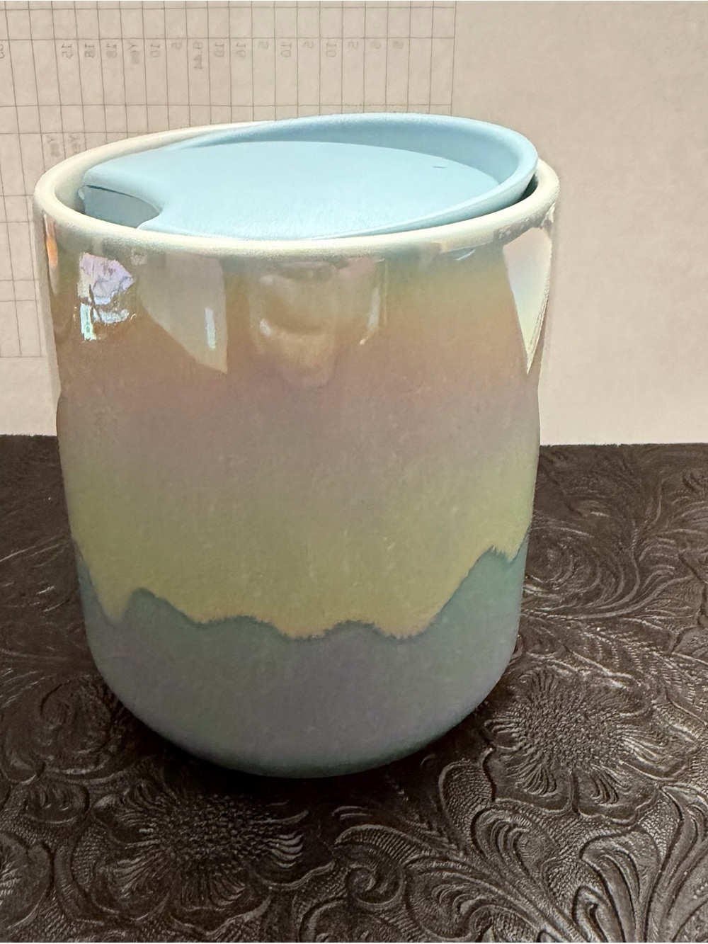 STARBUCKS 2023 Holiday Iridescent Rainbow Glacier Blue Ceramic Mug Cup 8oz